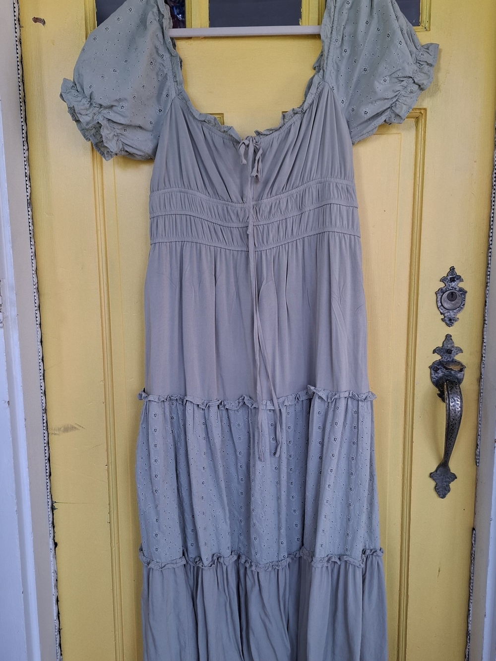 Light Sage Tiered Maxi Dress with Puff Sleeves